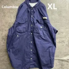 コロンビア フィッシングシャツ XL相当 PFG 長袖 メッシュ 紺【7530】