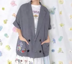 スカラー ScoLar 162607：花ネコ刺繍入り半袖ジャケットのサムネイル
