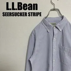 L.L.BeanシアサッカーストライプシャツM白x青90sエルエルビーン長袖