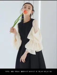 フリル付き長袖ブラックドレス Mサイズ