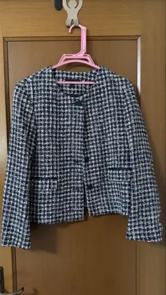 ユニクロ ノーカラージャケット Mサイズ チェック　ツイード　入卒