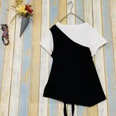 【AZUL by MOUSSY 】異素材　半袖Tシャツ　バックリボン　S