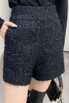 BIRTHDAY BASH リボンツイード ショートパンツ黒