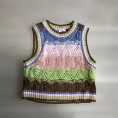 マルチカラー 編み込みニットベスト 美品