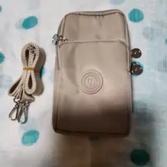 ベージュ ナイロン スマホショルダーバッグ