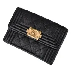 CHANEL キャビアスキン 三つ折り財布 ブラック - メルカリ