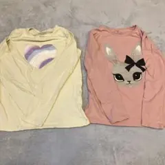 長袖カットソー 2枚セット (ハート柄・ウサギ)