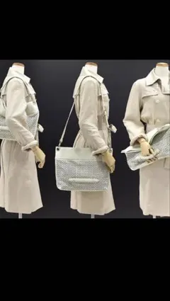 【interstaple】 3WAY 牛革 レザーバッグ 白×ゴールド