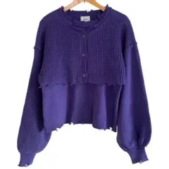 W.W.Gアンサンブル レディース ベスト＆カーディガン ダメージ加工 パープル