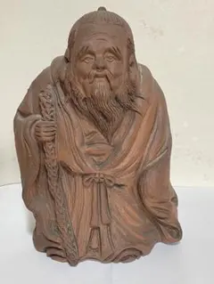 木村黄薇堂製 きびどう 伊部焼 備前焼 寿老 七福神 縁起物 置物 木箱付