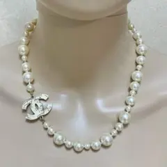 CHANEL地図柄パールビッグccロゴネックレスシャネルヴィンテージマップ柄