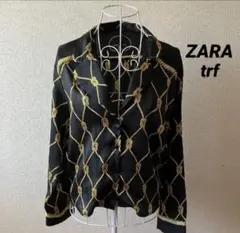 【美品】Zara trf ザラ　長袖ブラウス　ロープ柄 総柄　オープンカラー　黒のサムネイル