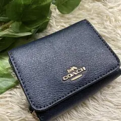 新品✨コーチ　折り財布　コンパクト財布　ネイビー　ネイビー　レザー　ユニセックス