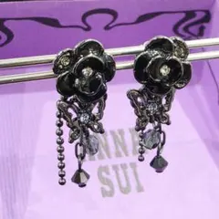 アナスイ ANNA SUI 2WAY ピアス 薔薇 蝶 ゴシック 揺れる 箱 黒