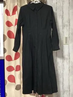 LOWRYS FARM ブラック ロングシャツワンピース 長袖 Aライン