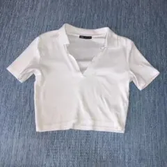 ZARA（ザラ） クロップド丈 カットソー トップス ホワイト　半袖