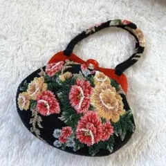 【人気！美品】 ビーズバッグ　手刺繍　総柄　花柄　総ビーズバッグ　和装　がま口
