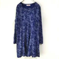 〈Firm ware〉青　チュニック丈　カットソー　葉柄　体型カバー