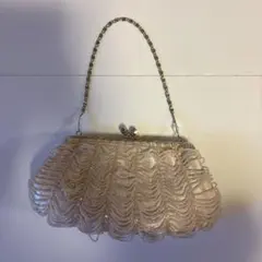 アイボリー ビーズ刺繍 パーティーバッグ