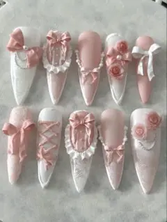No.1 ネイルチップ ハンドメイド バレエコア ピンク