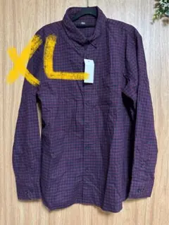 ユニクロUNIQLOフランネルチェックシャツボタンダウンカラー•長袖XL ワイン