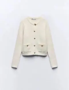 ZARA ゴールドボタンニットカーディガン　エクリュ　S