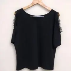 GU ジーユー オープンショルダー レースTシャツ ブラック Lサイズ 肩出し