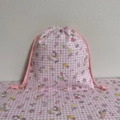 ハンドメイド　給食袋　大きめランチョンマット　２点セット　ユニコーン柄　ピンク