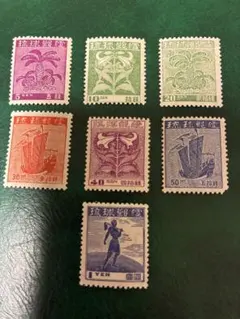 琉球切手 1次/一次普通切手　フルセット7シート　本物保証 □現品画像□ 琉球切手 第1次普通 初版 全7種セット 美～並品