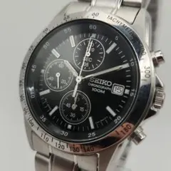 美品　セイコー 稼働　クロノグラフ デイト　メンズ　腕時計 ブラック 防水