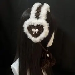 ファー毛糸であったか♥ハートのイヤーマフ -64-