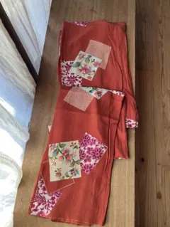 アンティーク　小紋　赤系　若干難あり　リメイクなどに