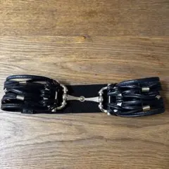 ブラック編み込みデザインベルト　ゴム