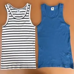 プチバトー　タンクトップ　ボーダー　ブルー　2点セット　XS レディース