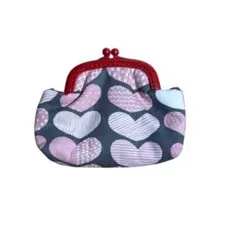 ハンドメイド がま口 ポーチ 小銭入れ 小物入れ ハート ピンク レッド グレー