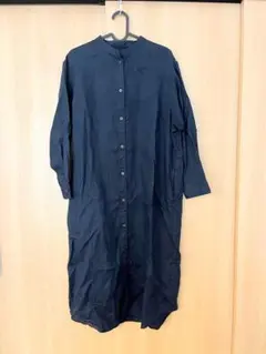 【無印良品】ネイビー リネンシャツワンピース XS-S