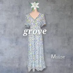 grove　柄ワンピース　裏地あり　ブルー　ロングワンピースのサムネイル