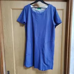 earth 青い半袖ひざ丈ワンピース