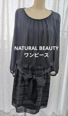 NATURAL BEAUTYシフォンドッキングワンピース　13号ネイビー