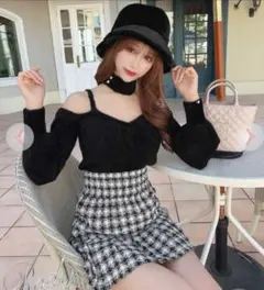 恵*美様 Rady シャギー ニット トップス ブラック チョーカー付き