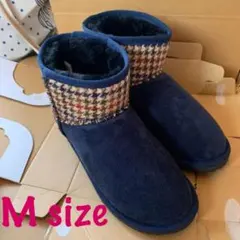 C2. 新品　ムートンブーツ　ハリスツイード　チェック柄　スエード　ネイビー