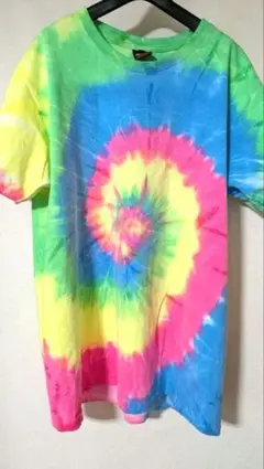 夏の派手T！② XL 蛍光タイダイ Tシャツ 100%コットン