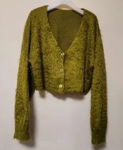 中古　WEGO　グリーン Vネック クロップドカーディガン Fサイズ