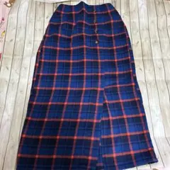 チェック柄タイトスカート ネイビーオレンジ