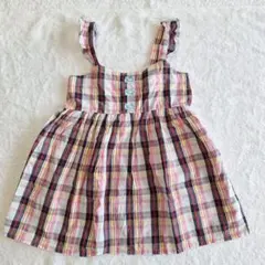 ピンク系チェック柄ジャンバースカート