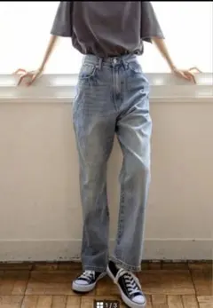 GRL ハイウエストストレートデニムパンツ ライトブルー