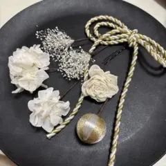 ドライフラワー結婚式成人式卒業式袴前撮り七五三髪飾りホワイトかすみ草紫陽花084