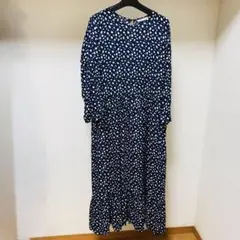 ドット柄 ロングワンピース