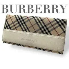 BURBERRY　バーバリー ノバチェック がま口 長財布 二つ折り ホワイト