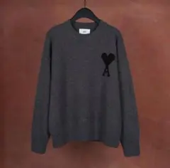 新品 AMI PARIS グレー ハート刺繍 クルーネックセーター L